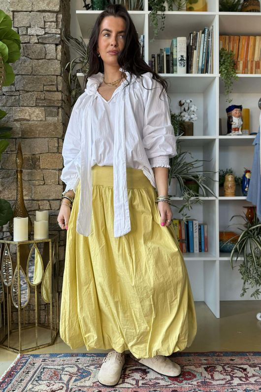 Paloma Bubble Hem Midi Skirt Soft Ochre